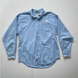 Vtg 90s MINOLTA Film Blue Cotton Button Up Shirt / Sz M / Camera Munsingwear
